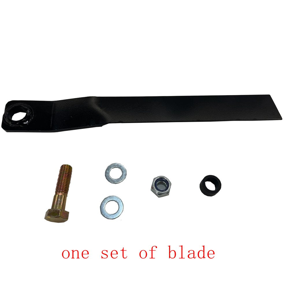 Black metal mower blade with bolt washers nut and a black ring Replacement part