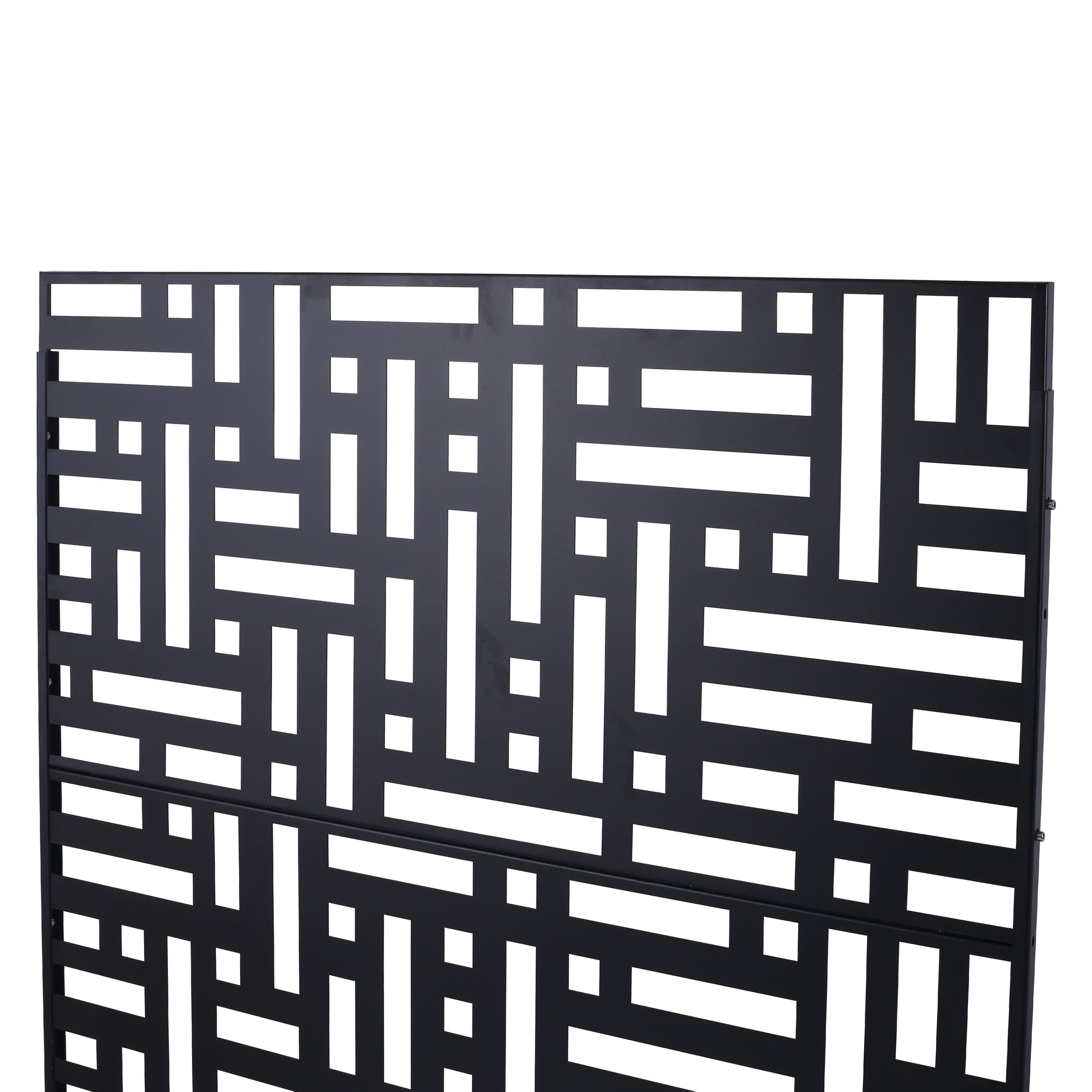 Black metal decorative garden screen with modern geometric pattern