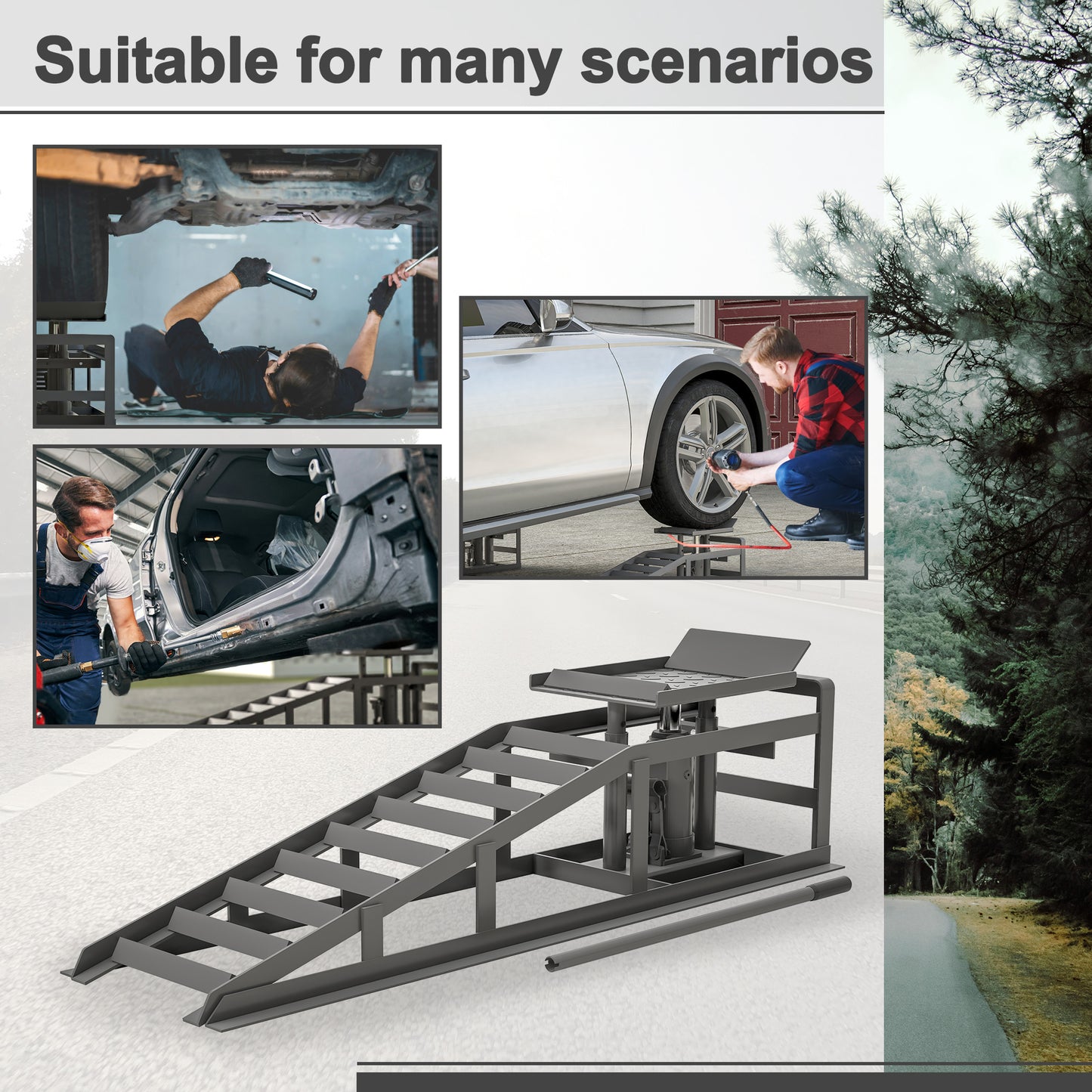 Heavyduty hydraulic car lift ramp for vehicle maintenance in garages
