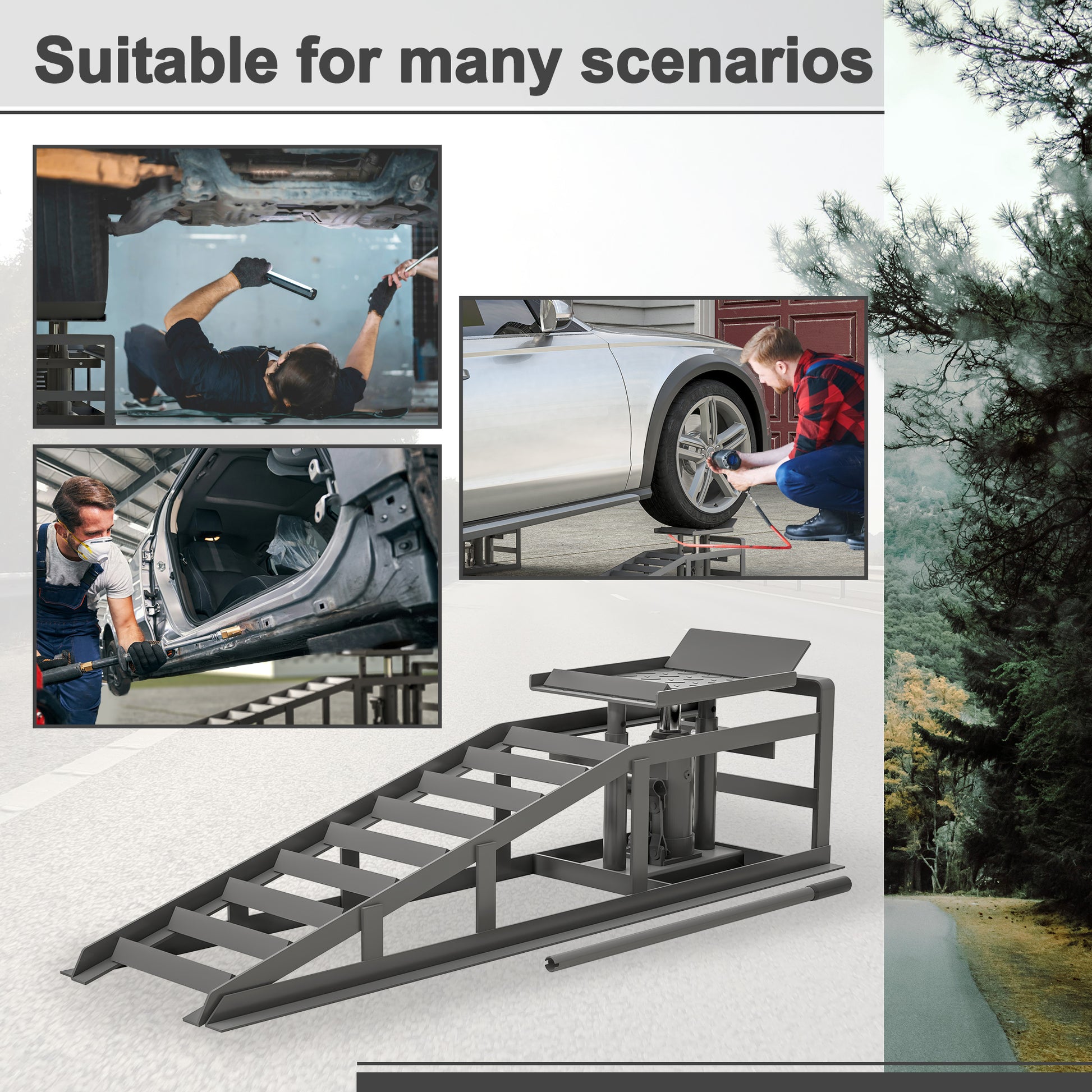 Heavyduty hydraulic car lift ramp for vehicle maintenance in garages