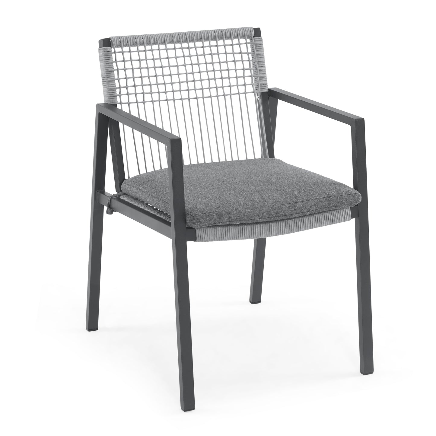 Modern gray rope accent dining chair with upholstered seat