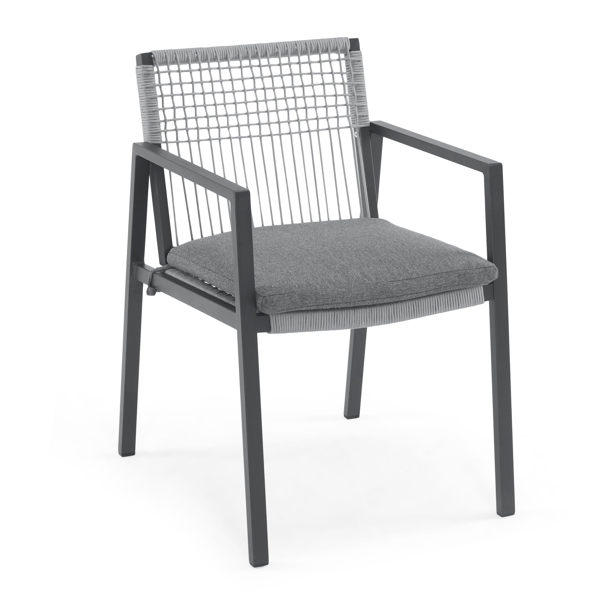 Modern gray rope accent dining chair with upholstered seat