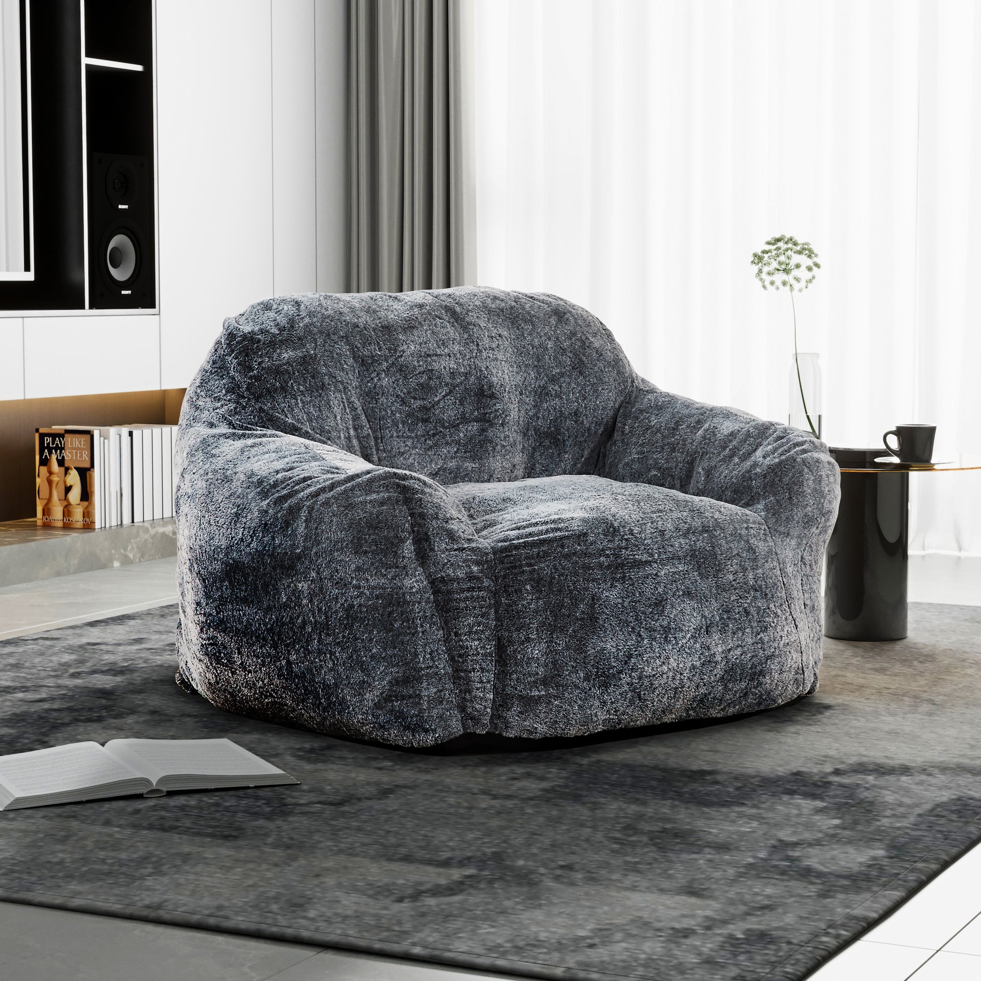 Plush grey bean bag chair for cozy modern living room comfort