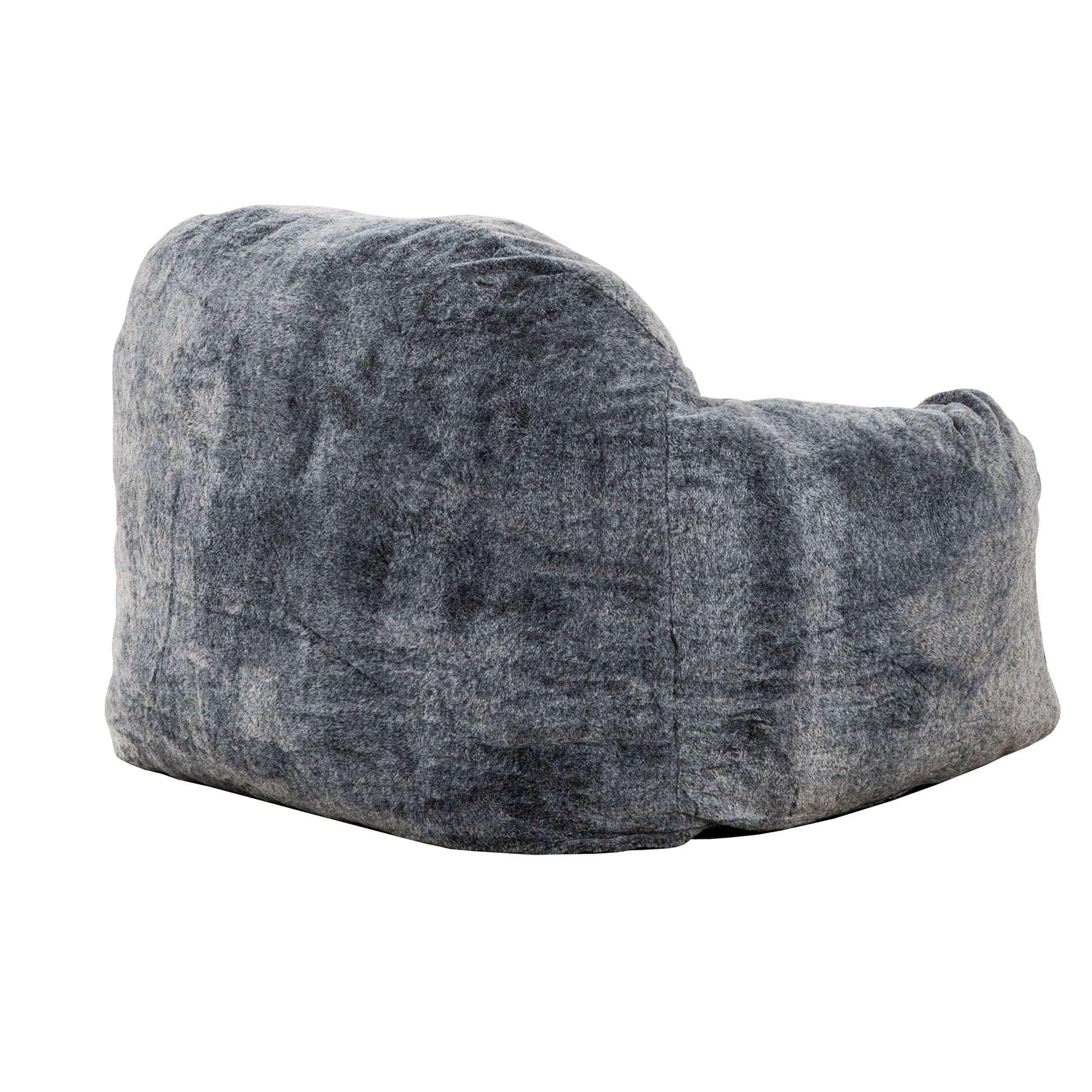 Plush charcoal gray bean bag chair with a soft textured fabric