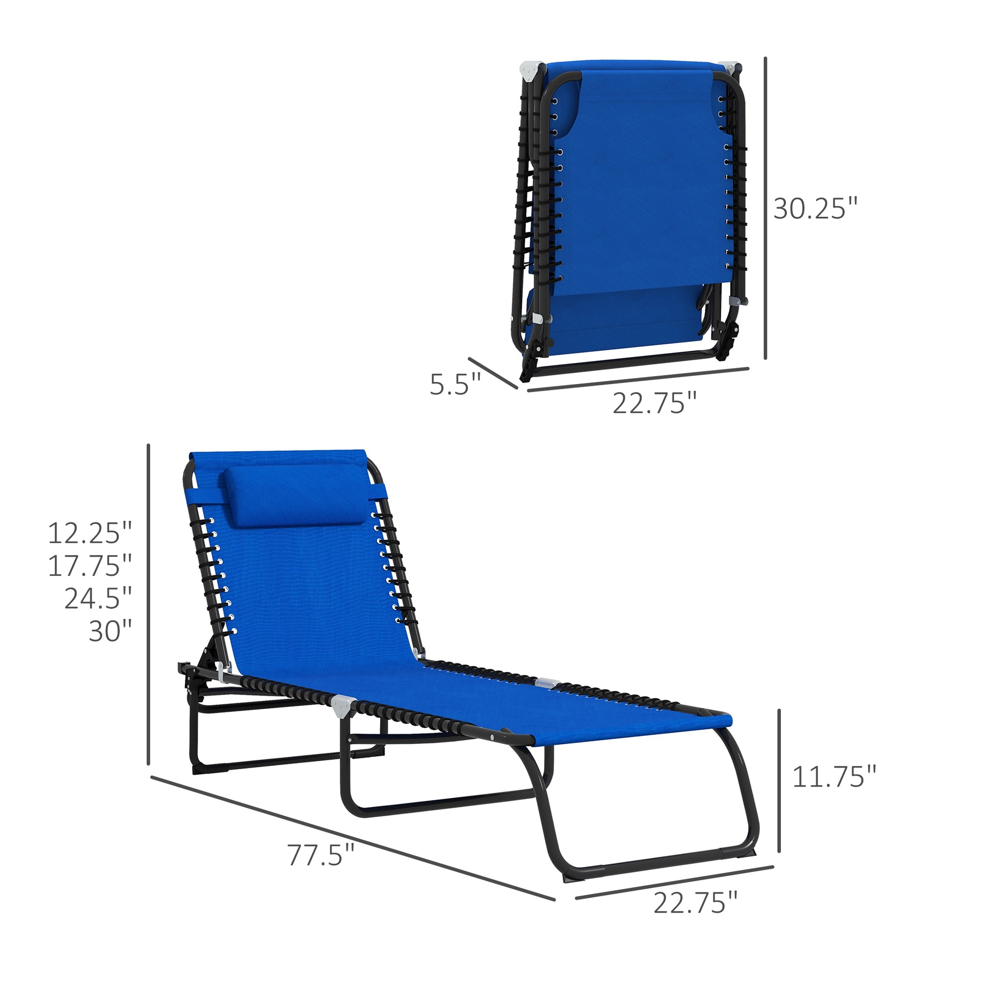 Blue zero gravity lounge chair with adjustable headrest and foldable metal frame