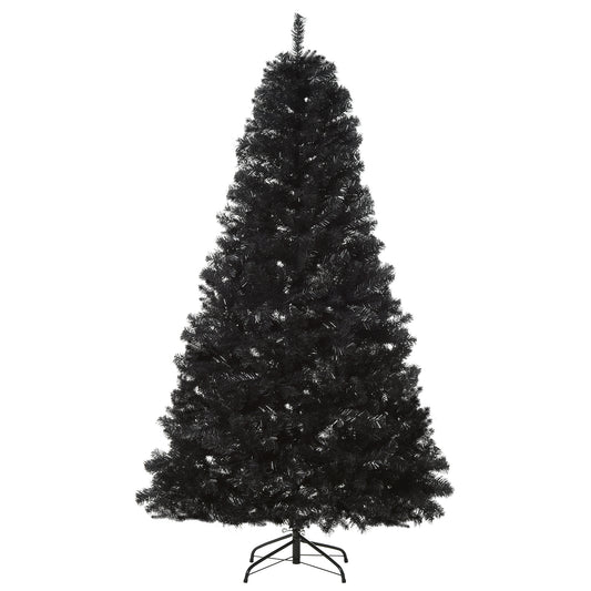 Full black artificial Christmas tree with sturdy metal stand  feet tall
