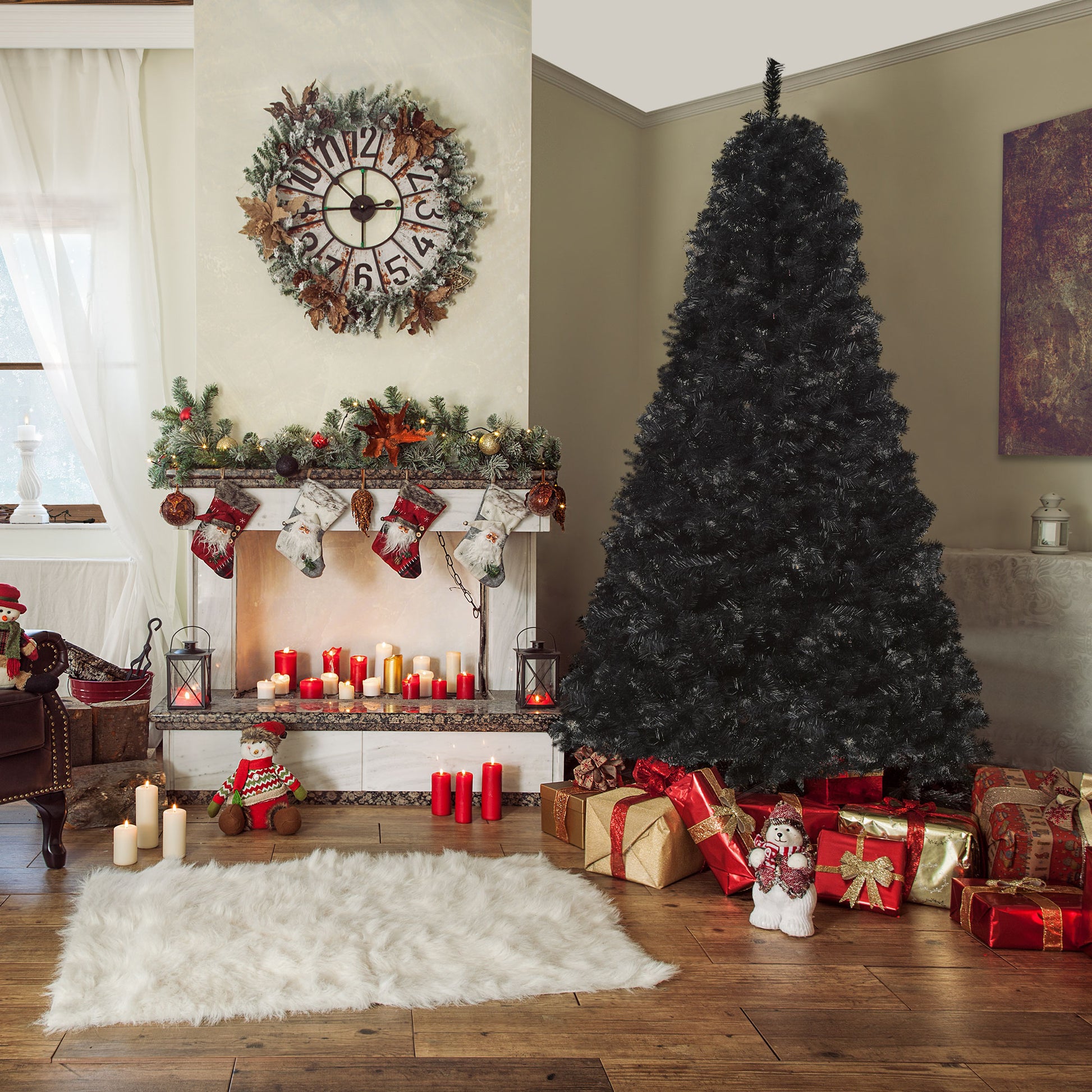 Black artificial Christmas tree with PVC needles  feet tall for holiday decor