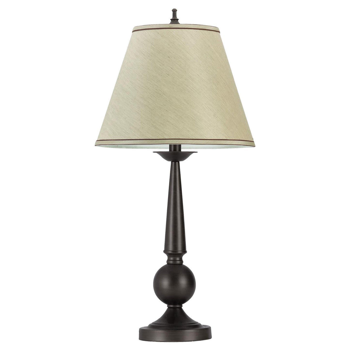 Dark bronze table lamp with offwhite tapered fabric shade perfect for living room decor