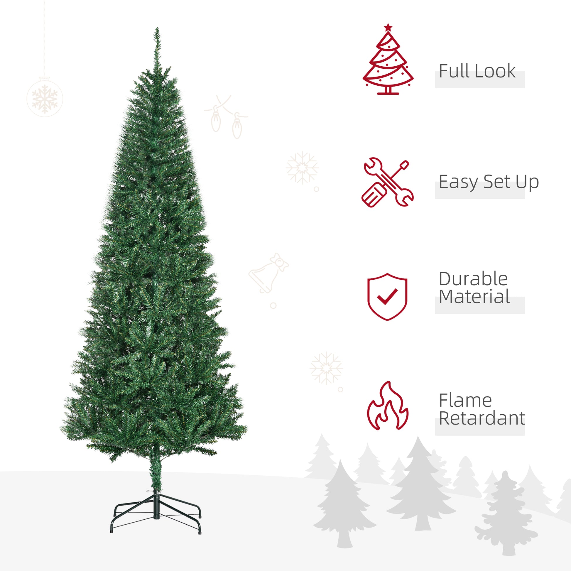 Green artificial Christmas tree with a metal stand full shape and dense branches