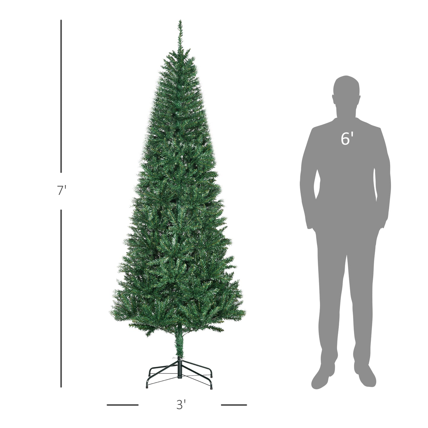 Tall artificial Christmas tree foot height lush green foliage metal stand for stability