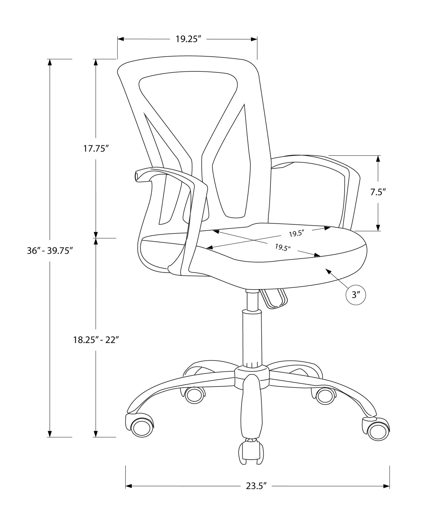 Black mesh office chair with adjustable height and rolling casters