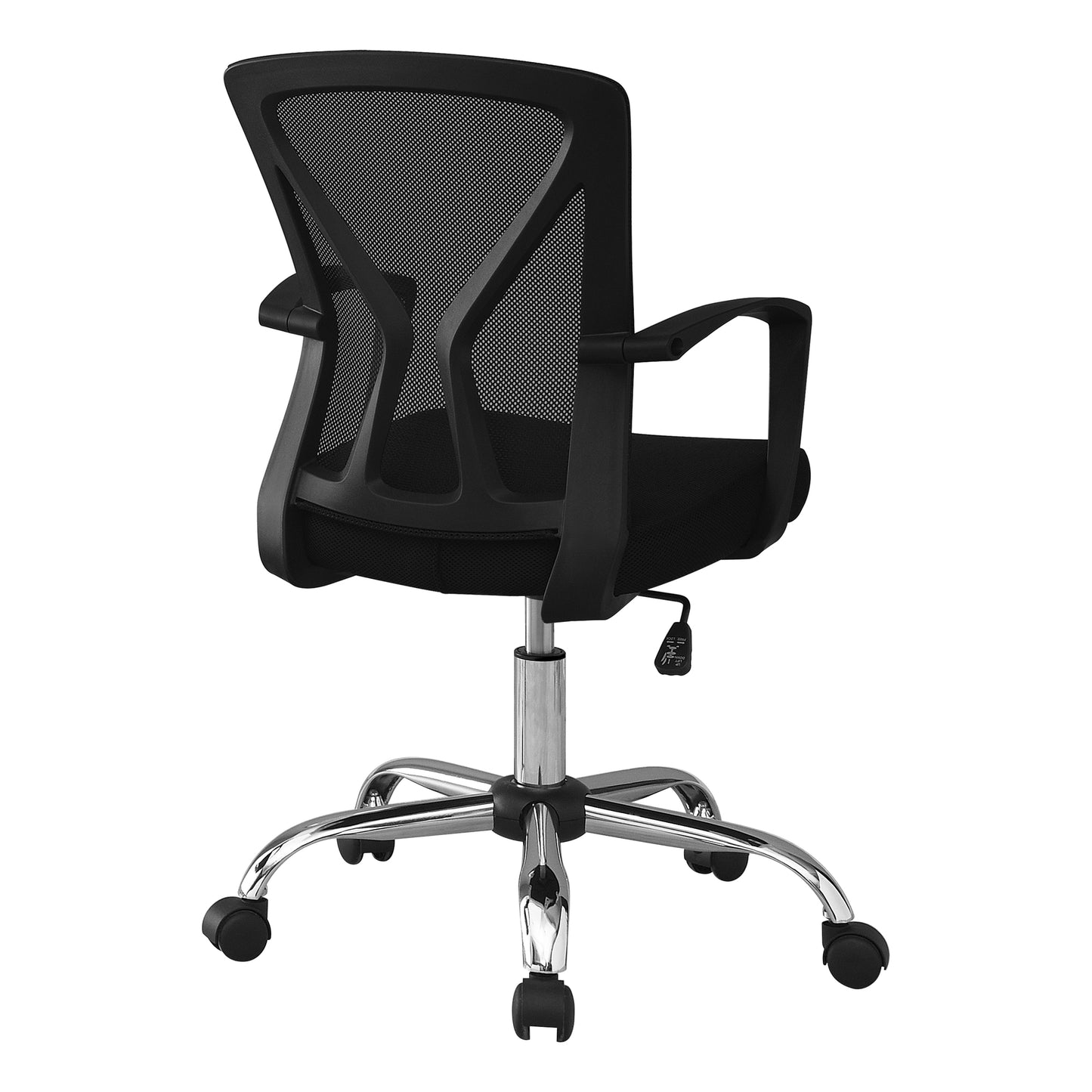 Ergonomic black mesh office chair with adjustable height and chrome base
