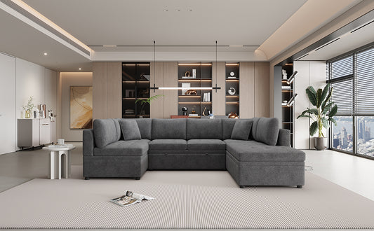 Dark gray upholstered modular sectional sofa with storage perfect for spacious living rooms