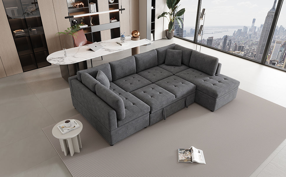 Spacious grey sectional sofa with tufted cushions perfect for modern living rooms