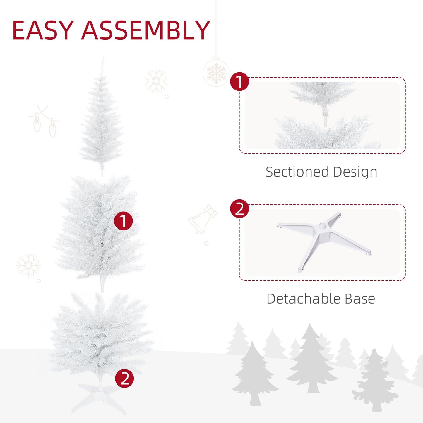 White artificial Christmas tree with sectioned design for easy assembly
