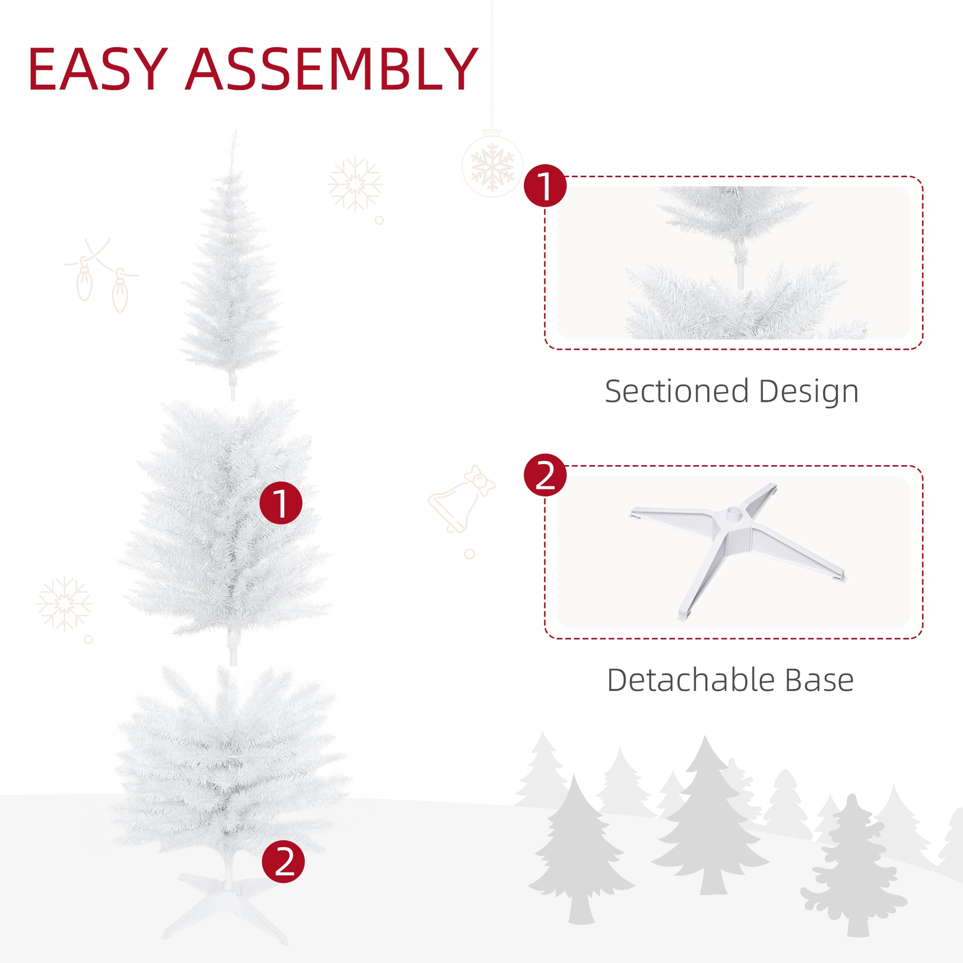 White artificial Christmas tree with sectioned design for easy assembly