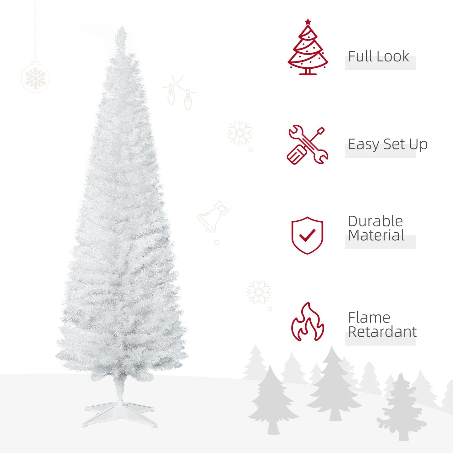 Full white artificial Christmas tree with dense realistic branches perfect for holiday decor