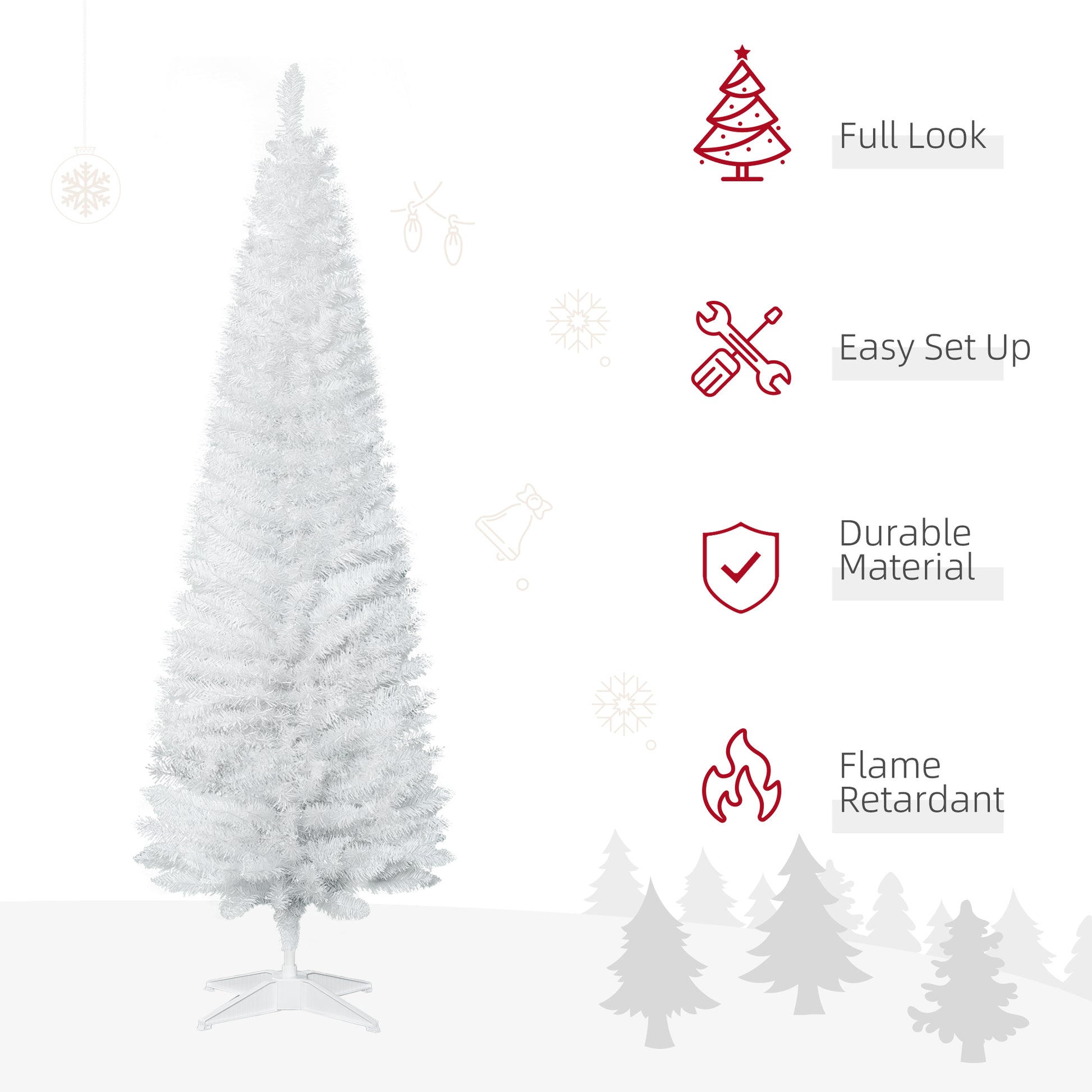 Full white artificial Christmas tree with dense realistic branches perfect for holiday decor
