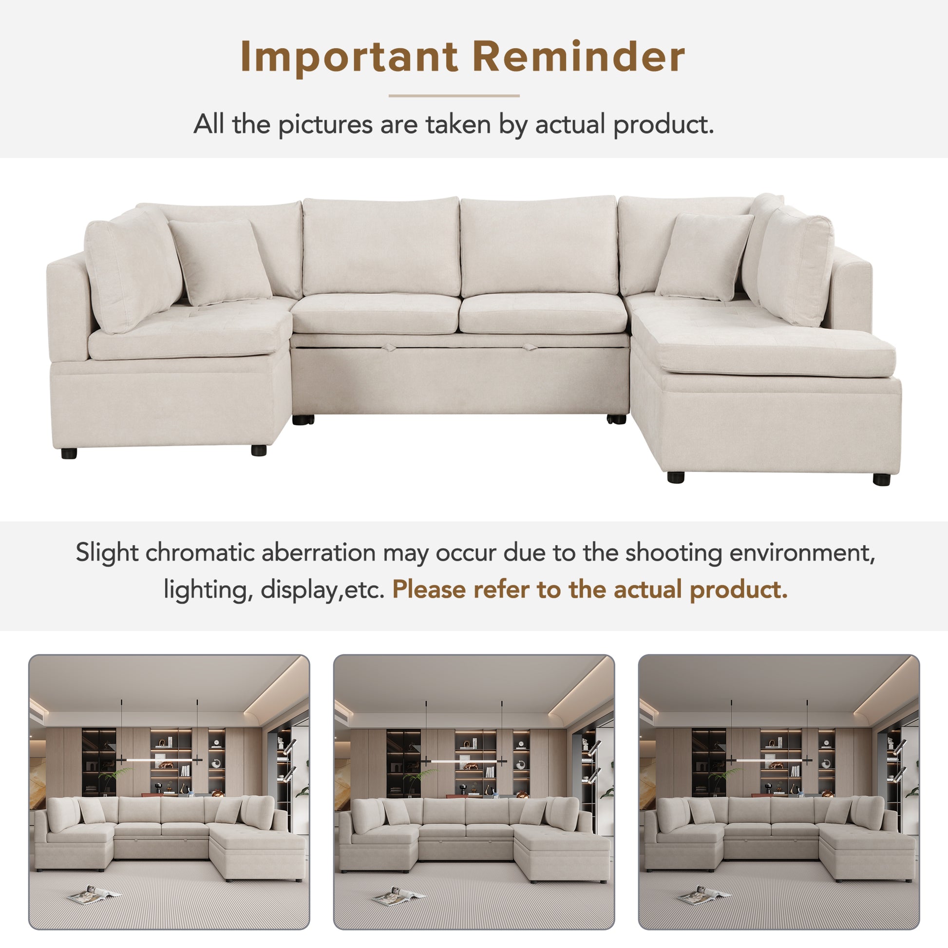 Beige fabric sectional sofa with storage chaise perfect for living rooms