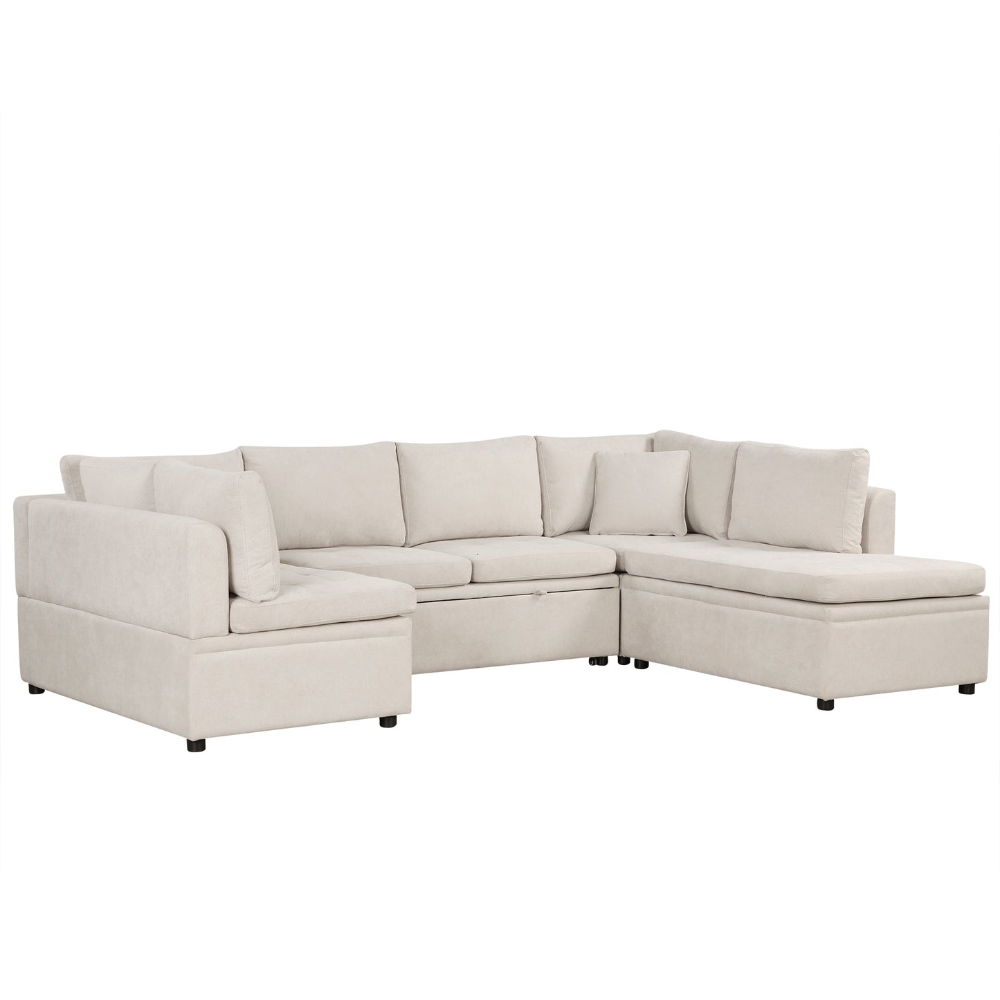Beige sectional sofa with chaise and storage modern living room furniture