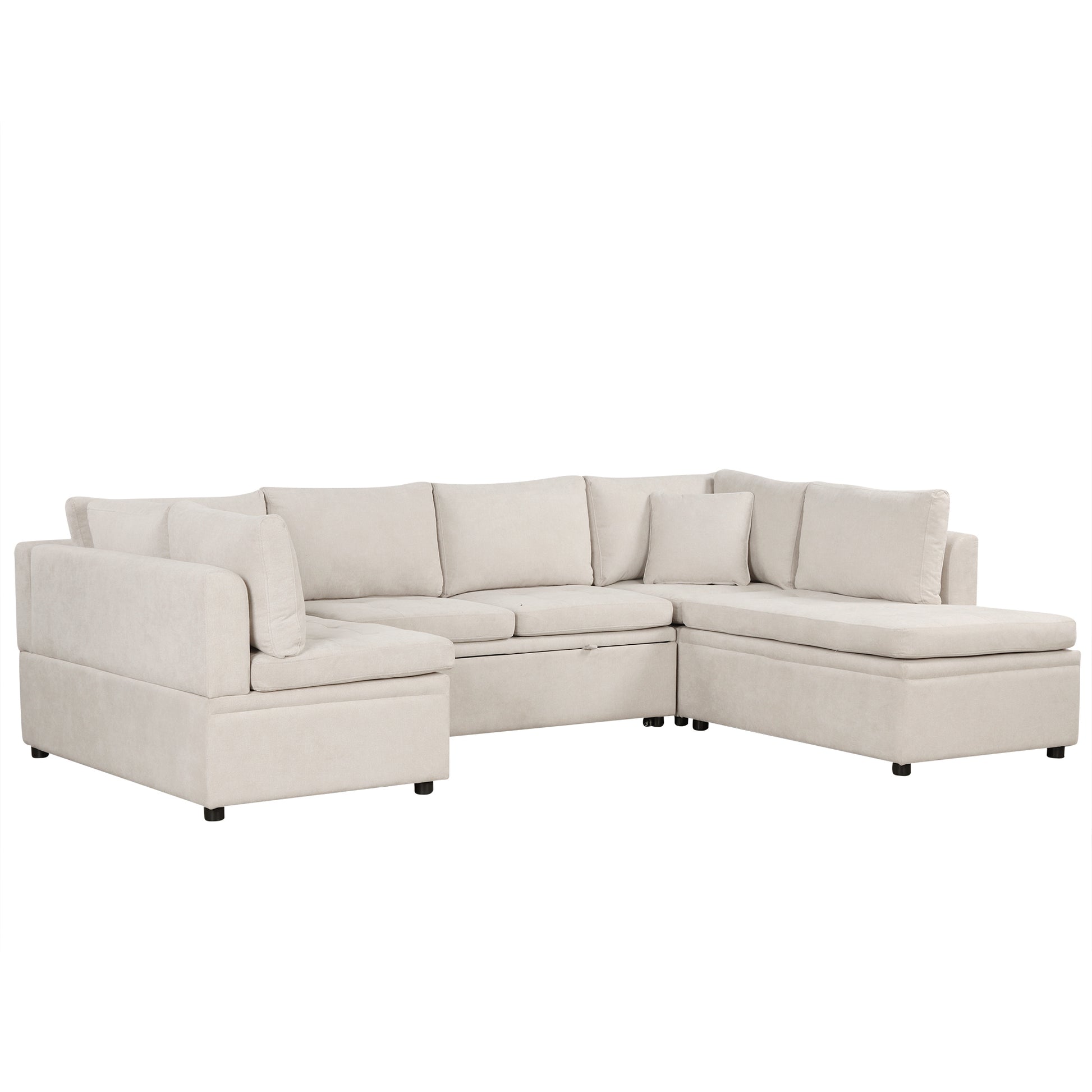 Beige sectional sofa with chaise and storage modern living room furniture