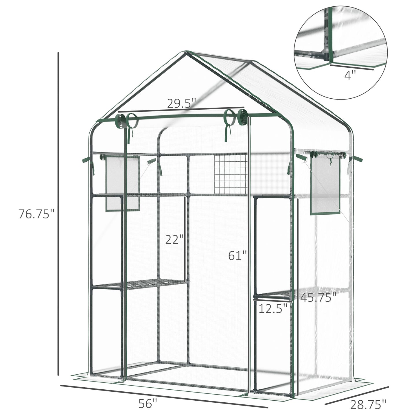 Compact portable greenhouse with multiple shelves and transparent PE cover for easy plant care