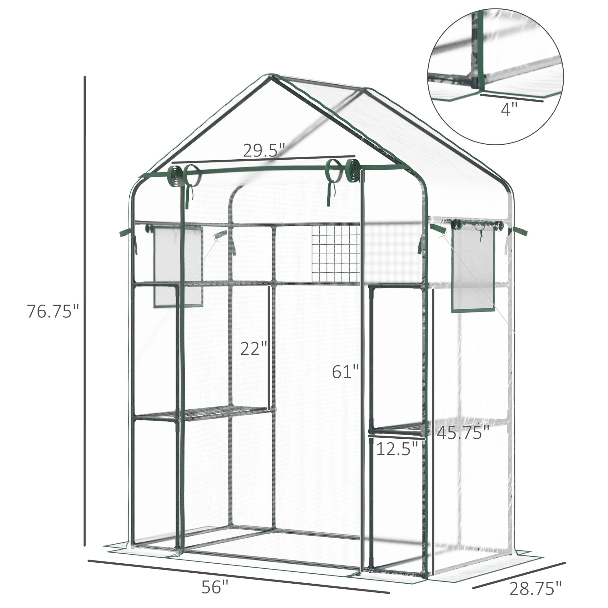 Compact portable greenhouse with multiple shelves and transparent PE cover for easy plant care