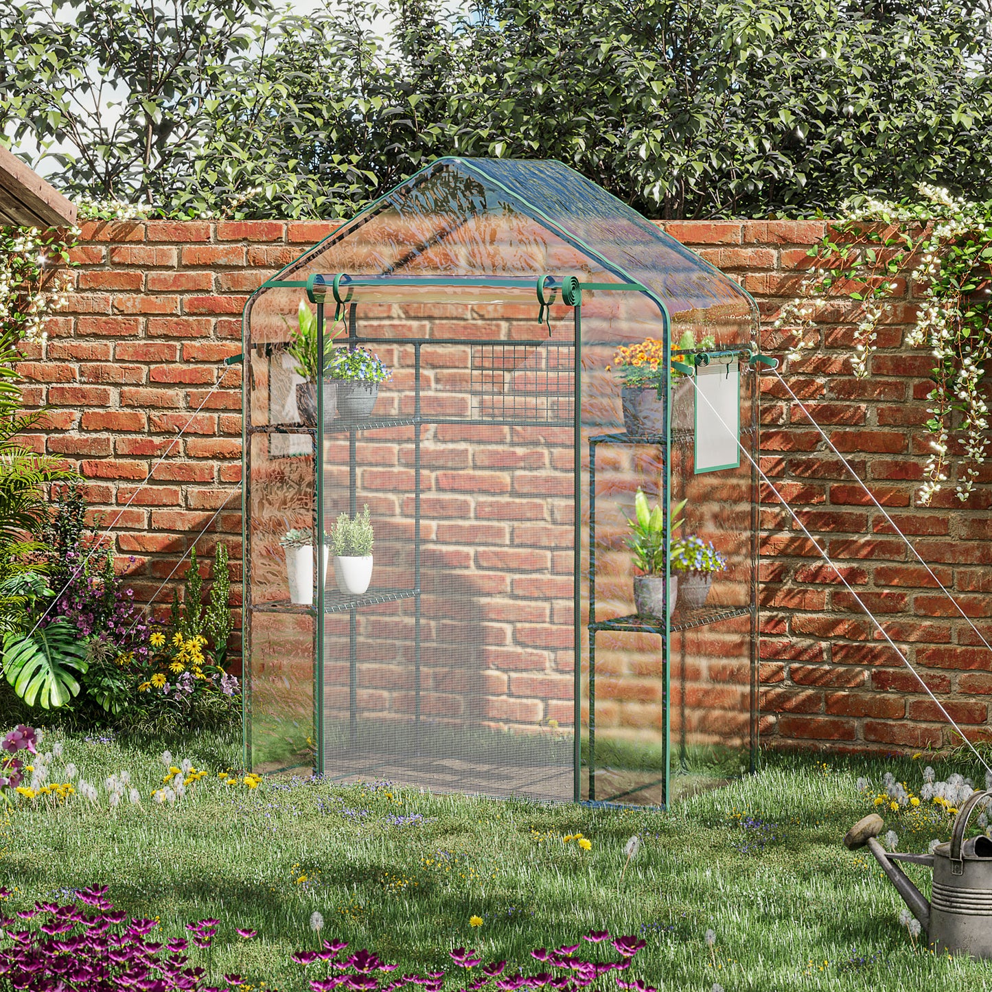 Compact green mini greenhouse with shelves ideal for small gardens and balconies