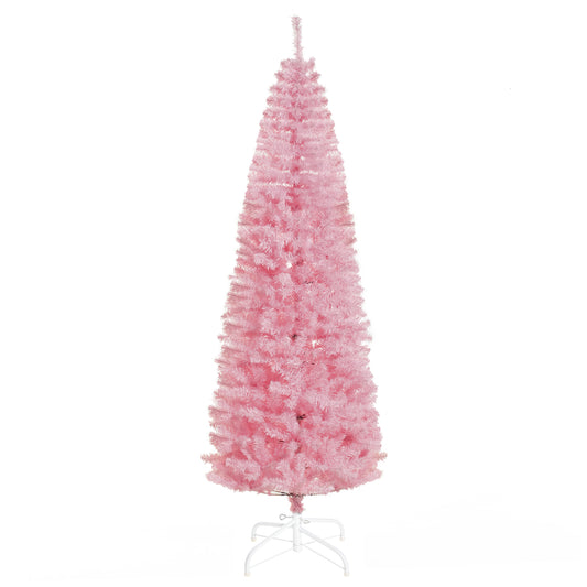 Tall pink tinsel Christmas tree with white metal stand perfect for festive decor