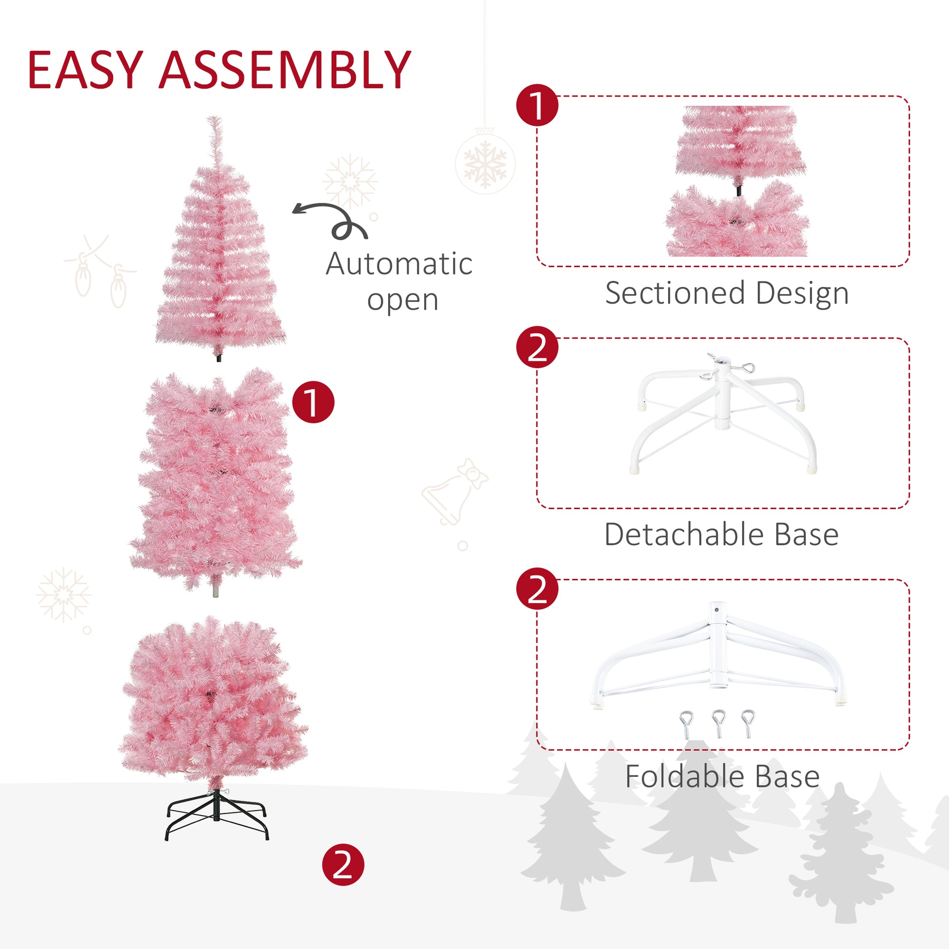 Pink artificial Christmas tree with automatic open design