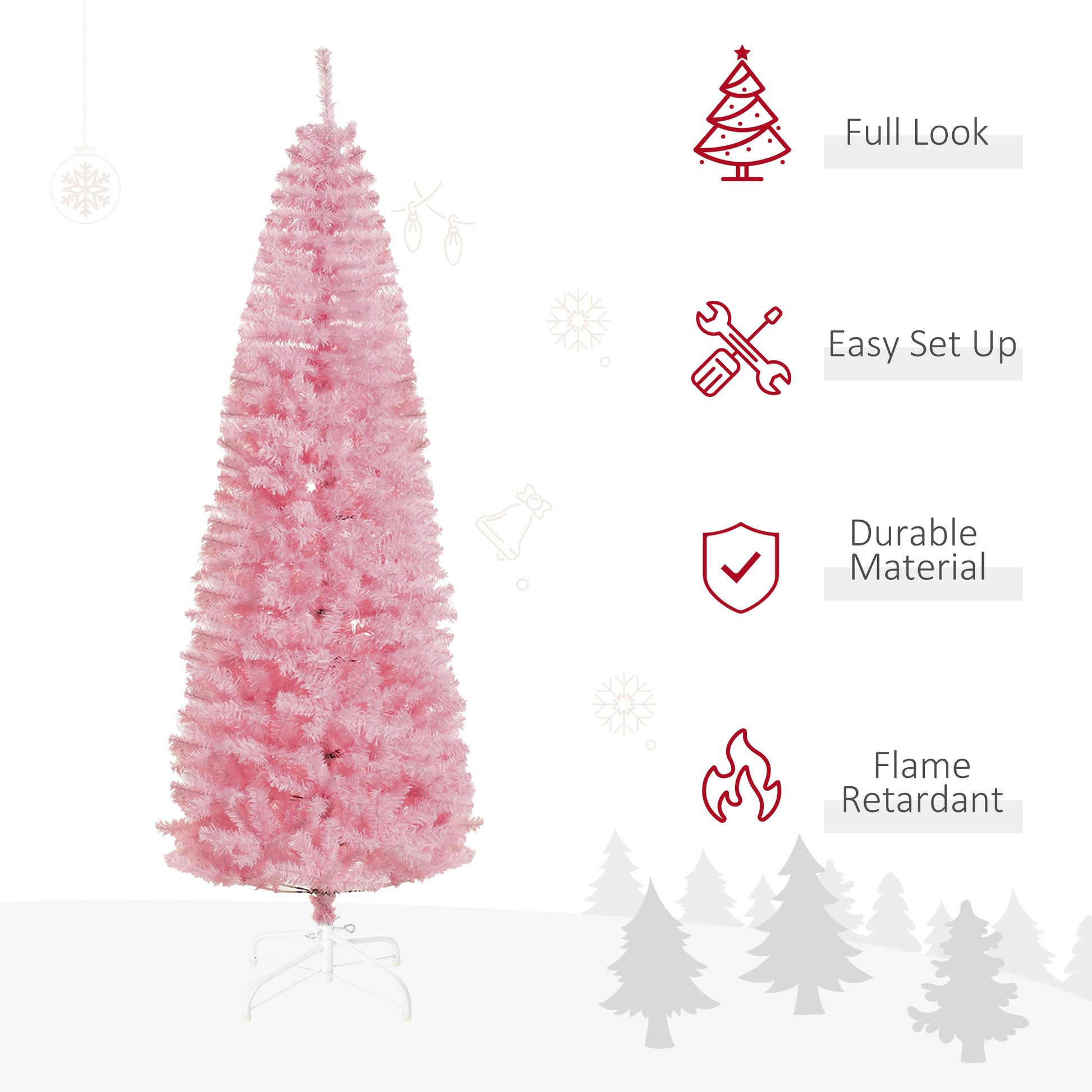 Fluffy pink artificial Christmas tree with white stand for festive decor