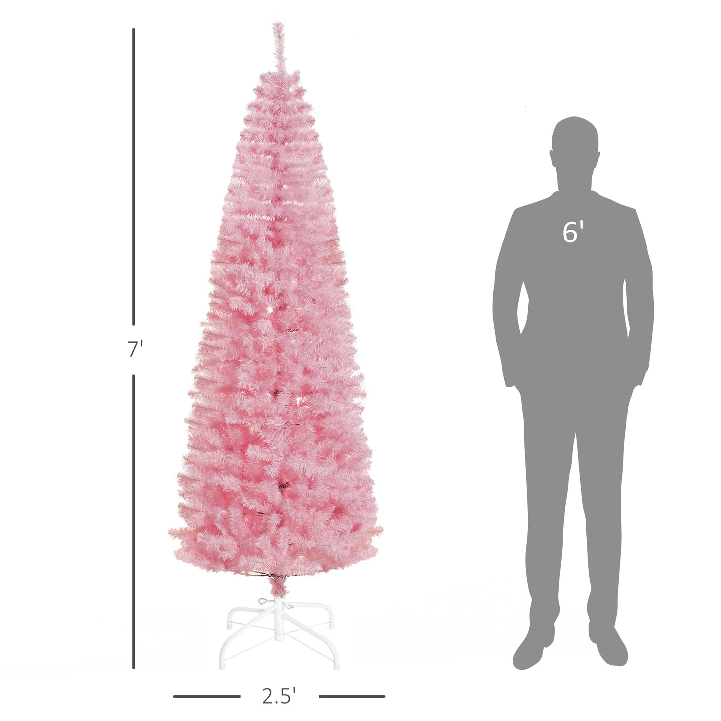 foot pink artificial Christmas tree with a slim silhouette and white metal stand