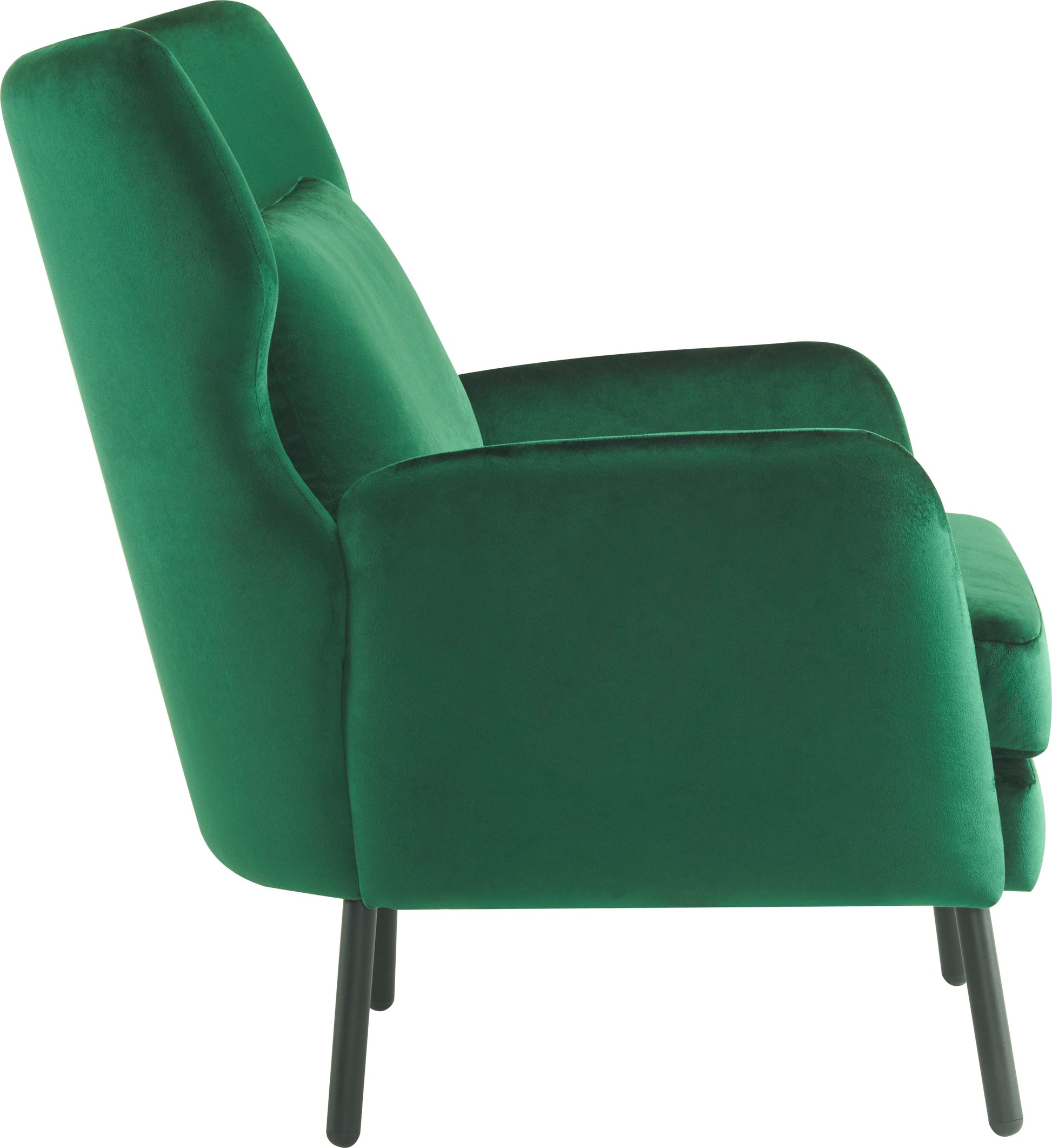 Emerald green velvet accent chair with slim black legs