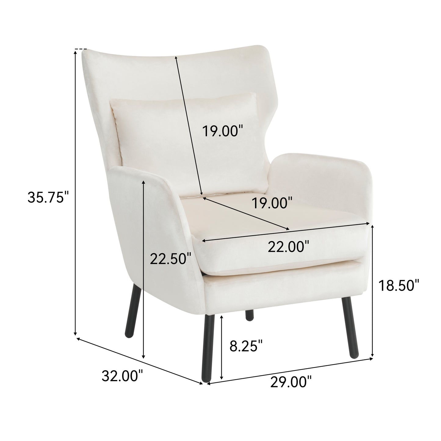 Cream velvet accent chair with tapered legs perfect for modern living rooms