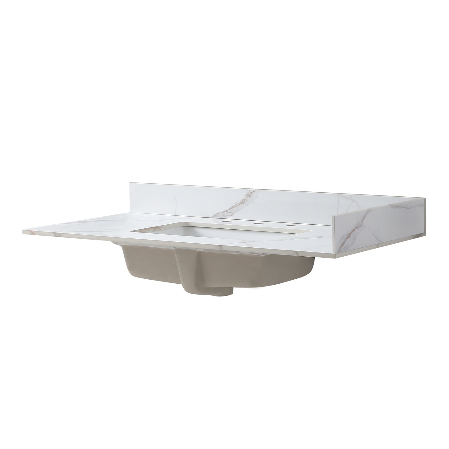 White marble vanity top with integrated sink