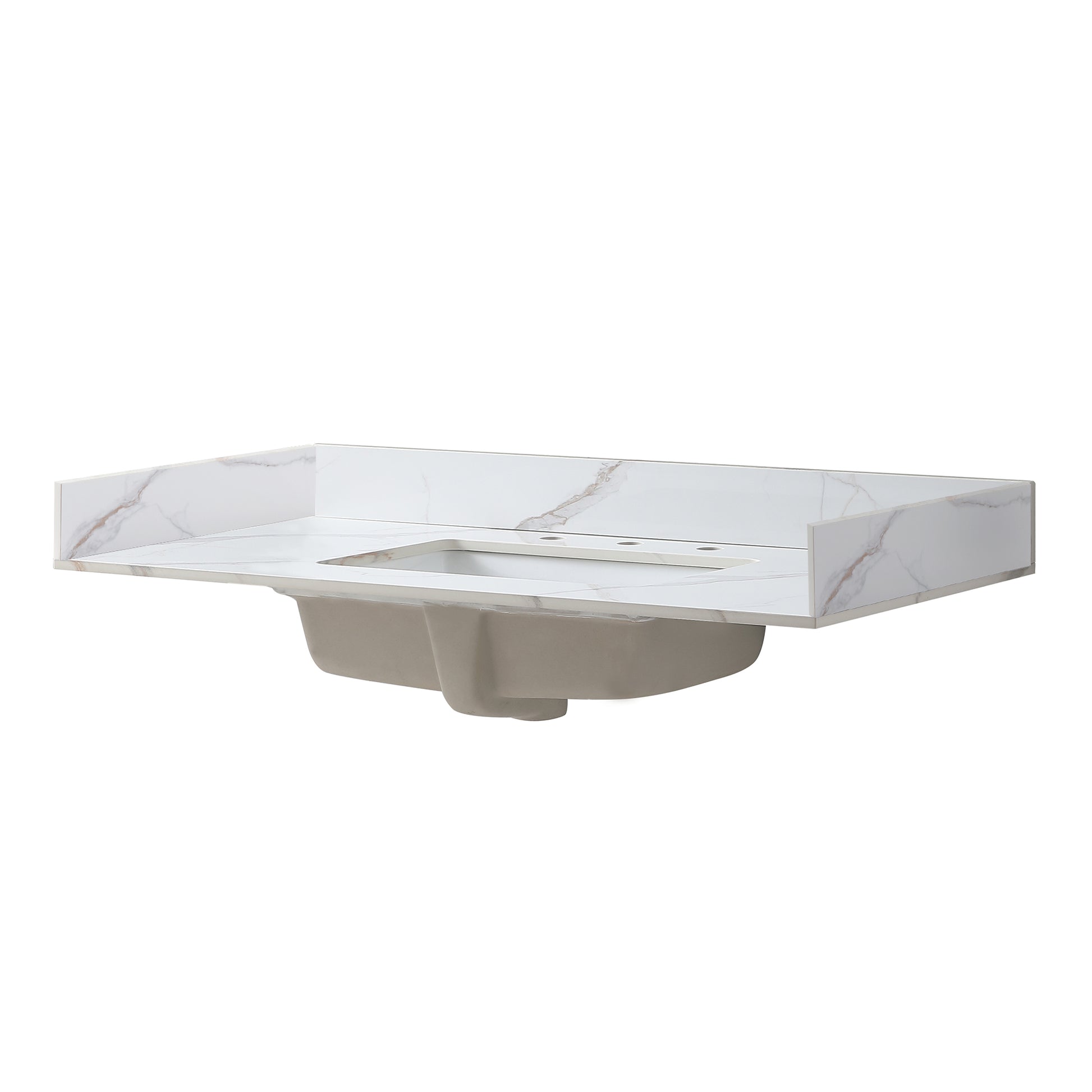 White marble bathroom vanity top with undermount sink