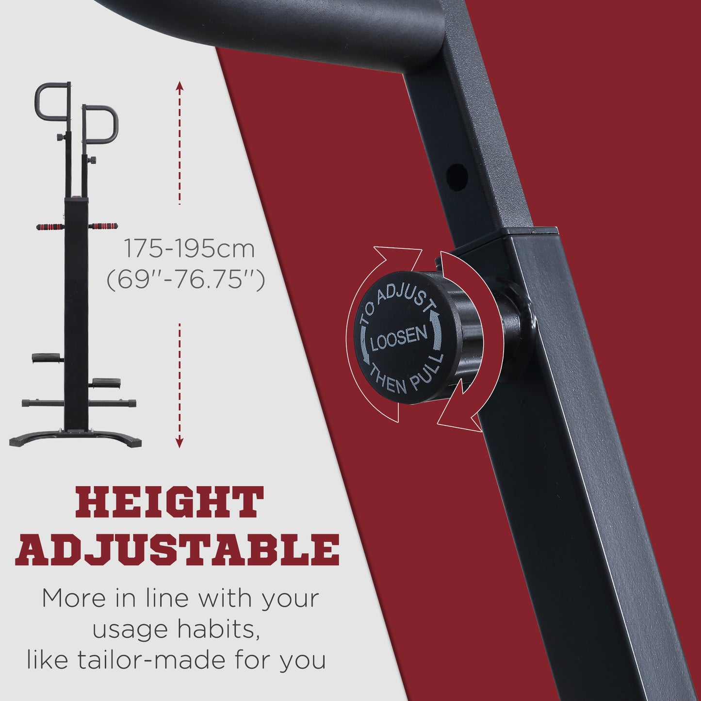 Black metal pullup bar with height adjustment from cm