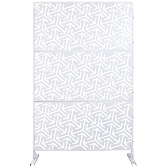 White geometric outdoor privacy screen with interlocking arrow pattern  panels modern design