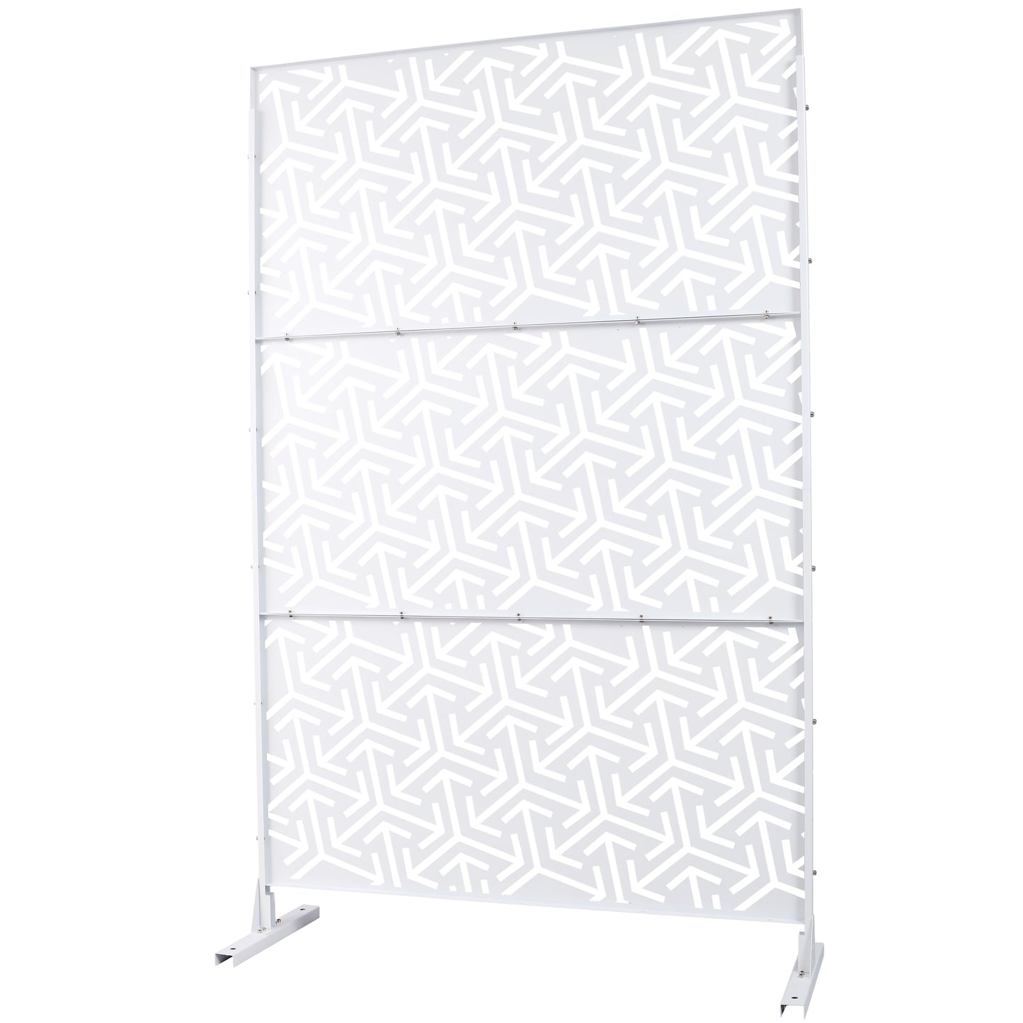 White geometric screen divider with modern lasercut pattern for home or office