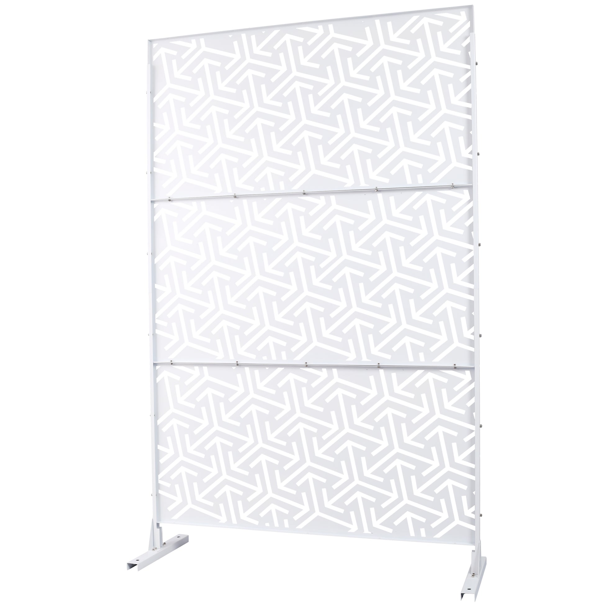 White geometric screen divider with modern lasercut pattern for home or office
