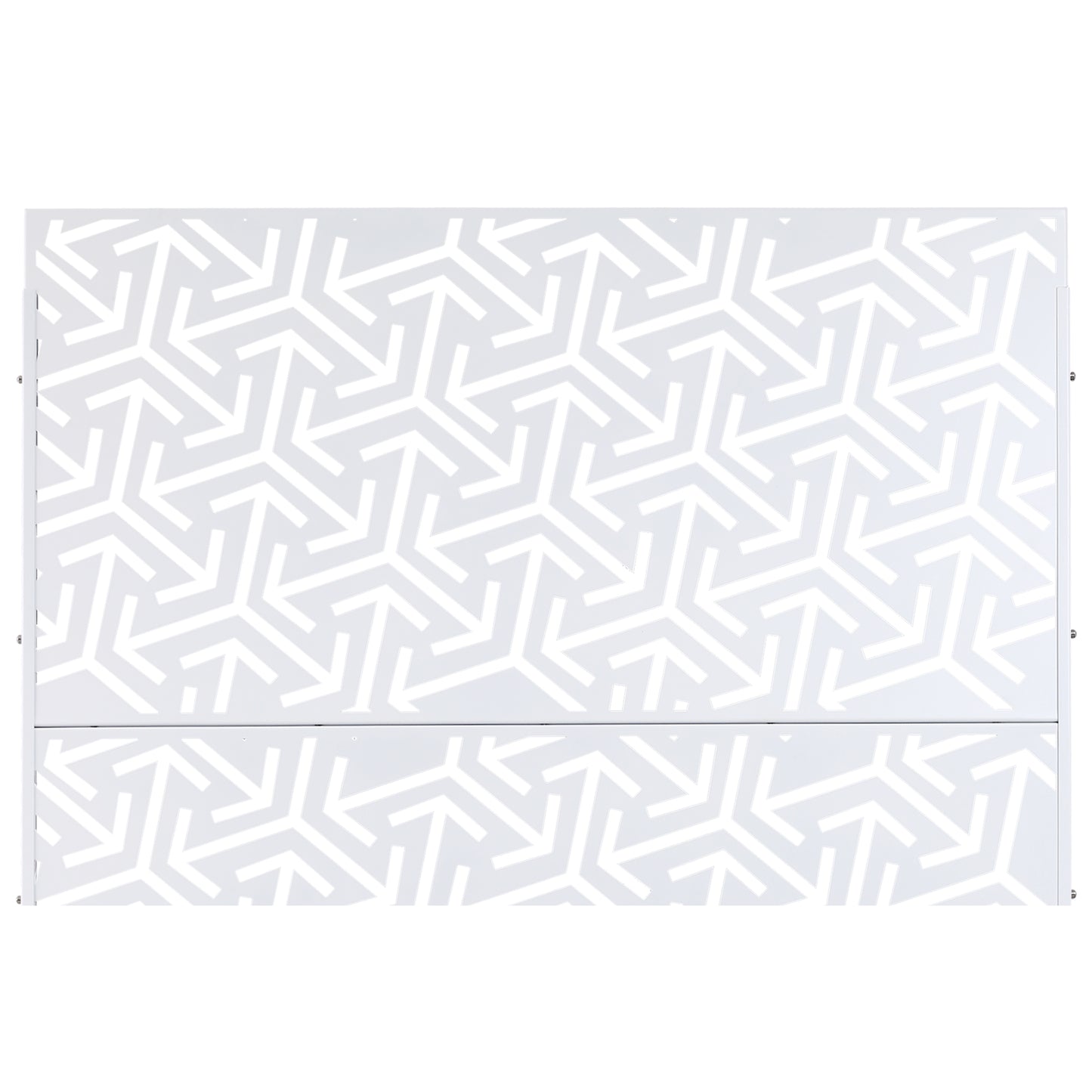 White geometric pattern metal panel screen with cutouts