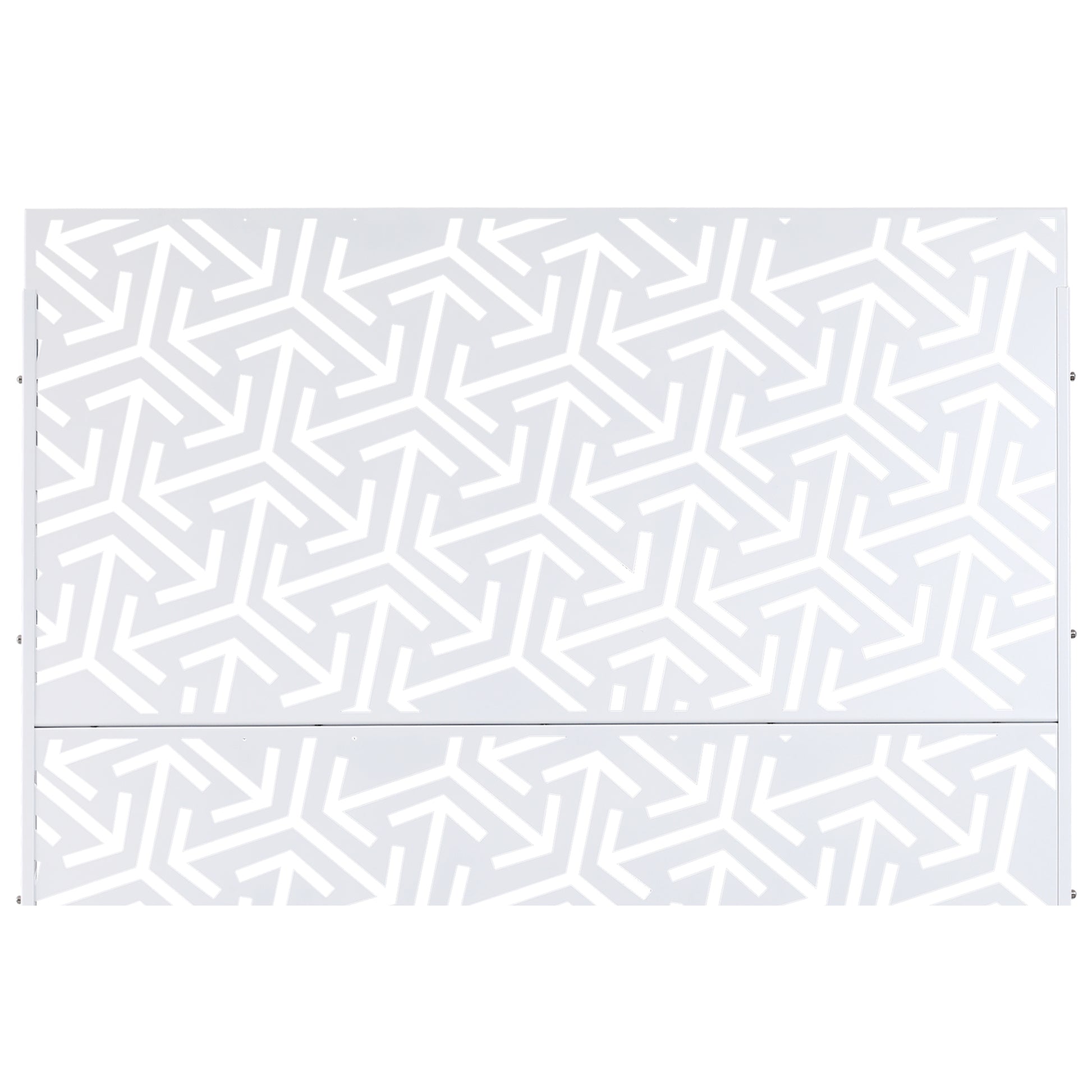 White geometric pattern metal panel screen with cutouts