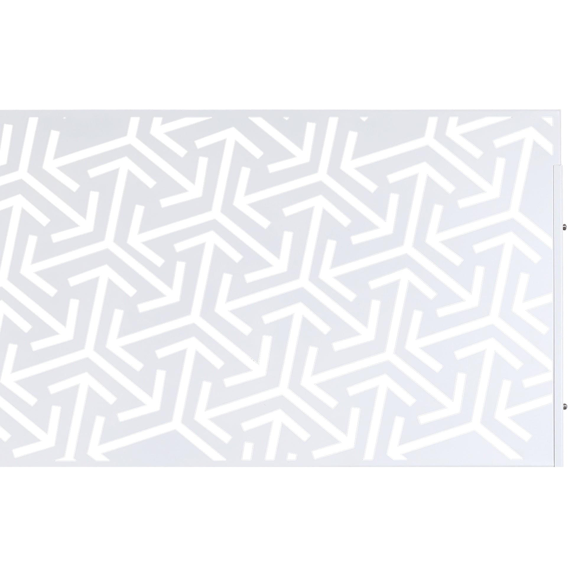 Geometric white trellis panel with repeating angular arrow pattern