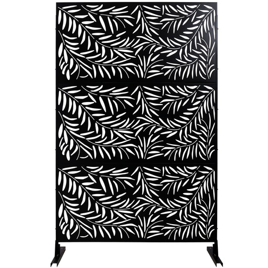 Black metal privacy screen with white leaf pattern