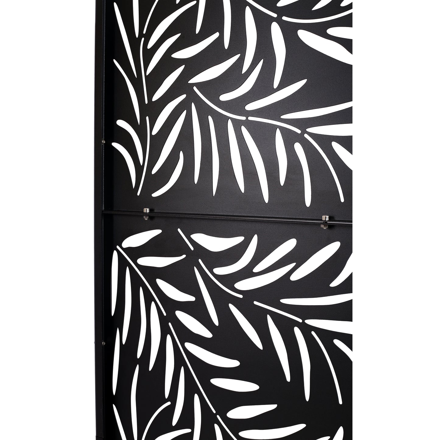 Black metal screen panel with white leaf pattern x inches