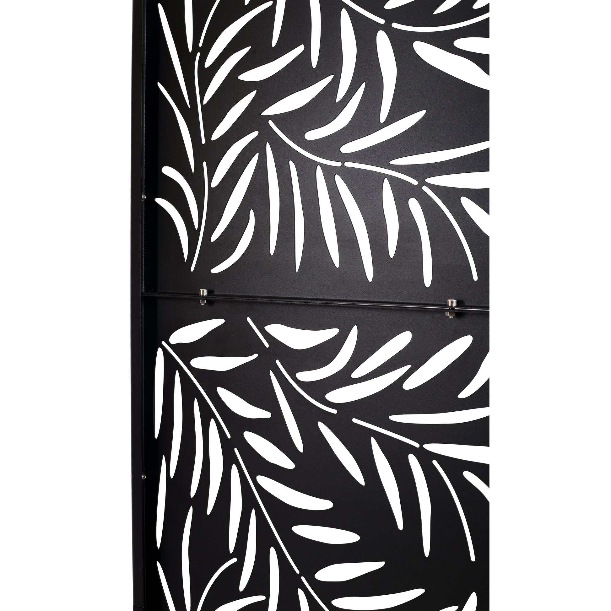Black metal screen panel with white leaf pattern x inches