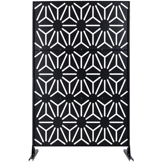 Black geometric screen divider with starburst pattern ideal for patio privacy
