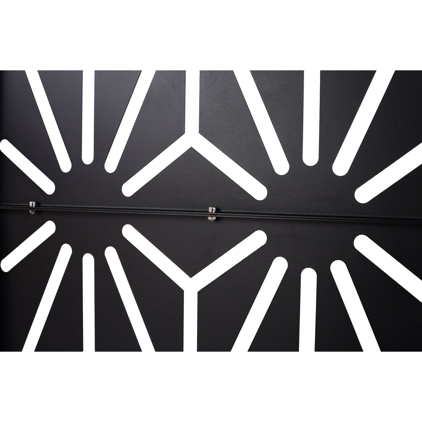 Black metal decorative screen panel with white geometric cutouts modern design