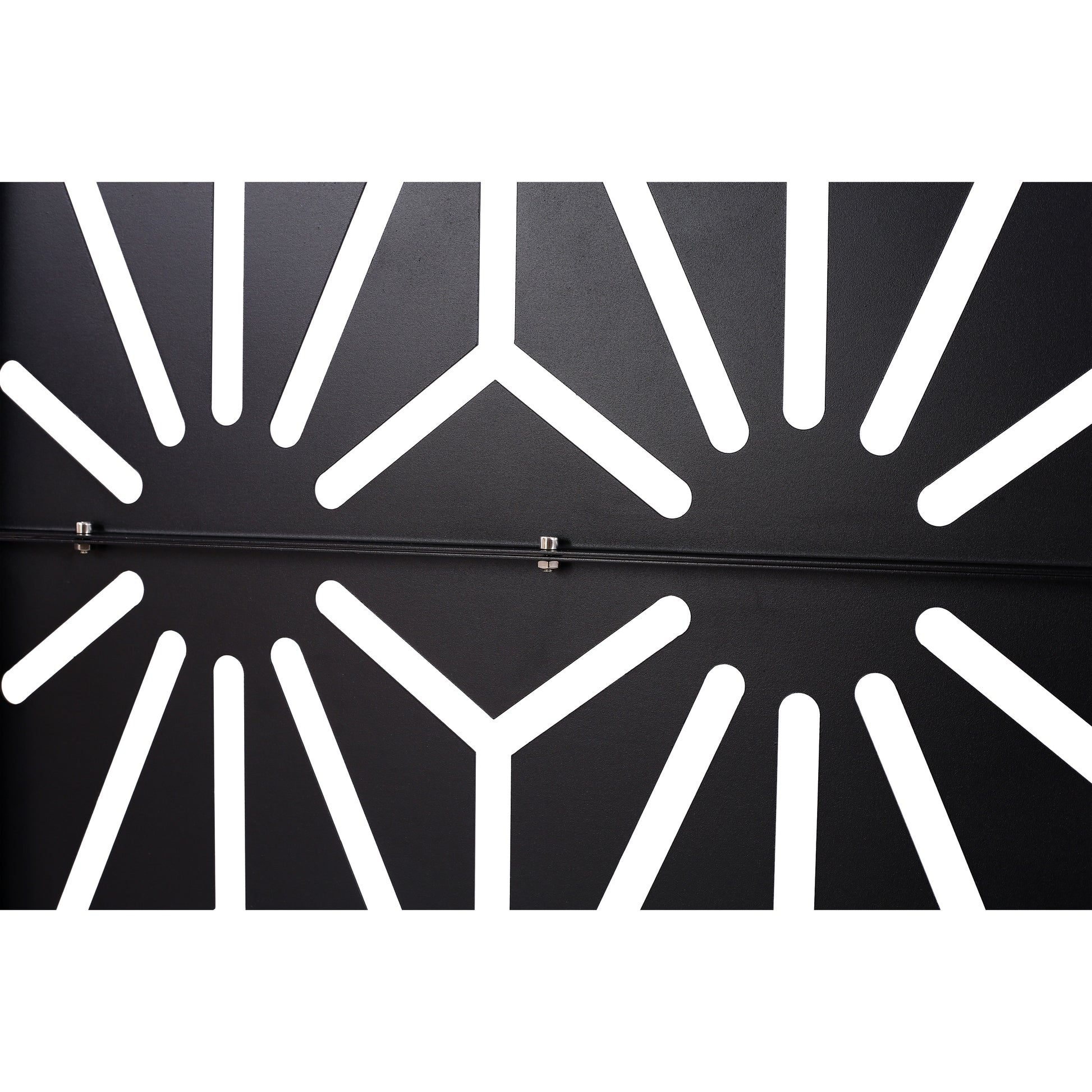 Black metal decorative screen panel with white geometric cutouts modern design