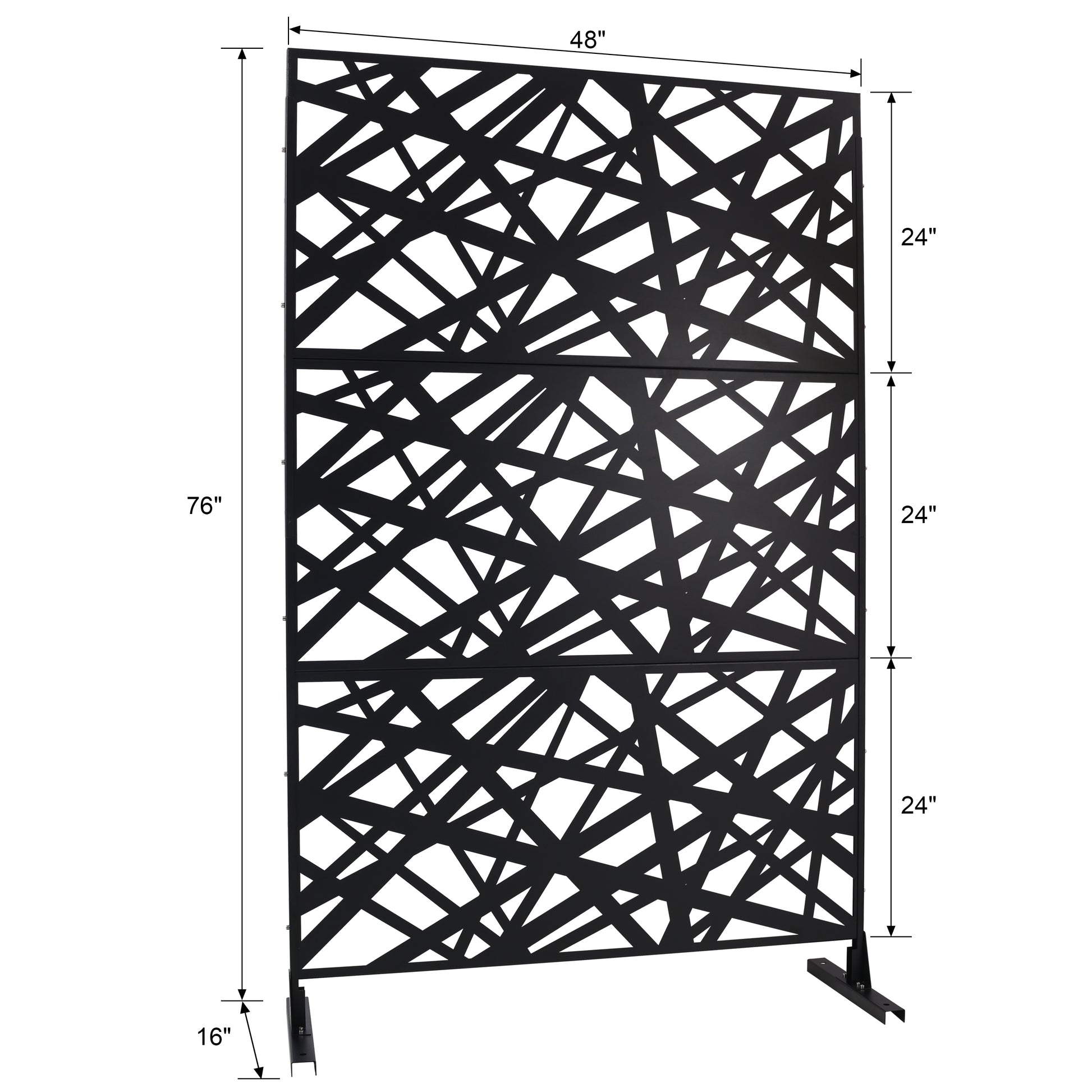 Black metal privacy screen with modern abstract geometric pattern  H x  W